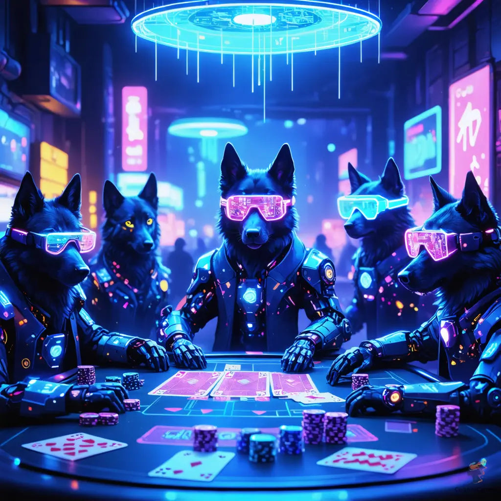 A Modern Cyberpunk Twist on Dogs Playing Card CognitiCanvas