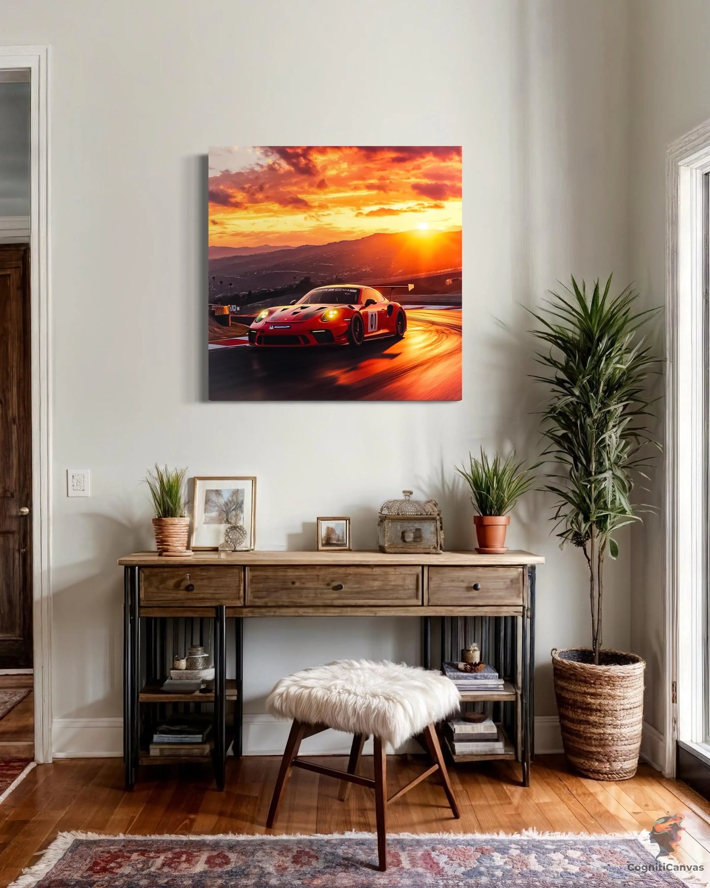 High-Speed Porsche 911 GT3 RS Digital Art | Sunset Racing Scene | Vibrant Sports Car Wall Art Download | Track Racing Enthusiast Decor CognitiCanvas