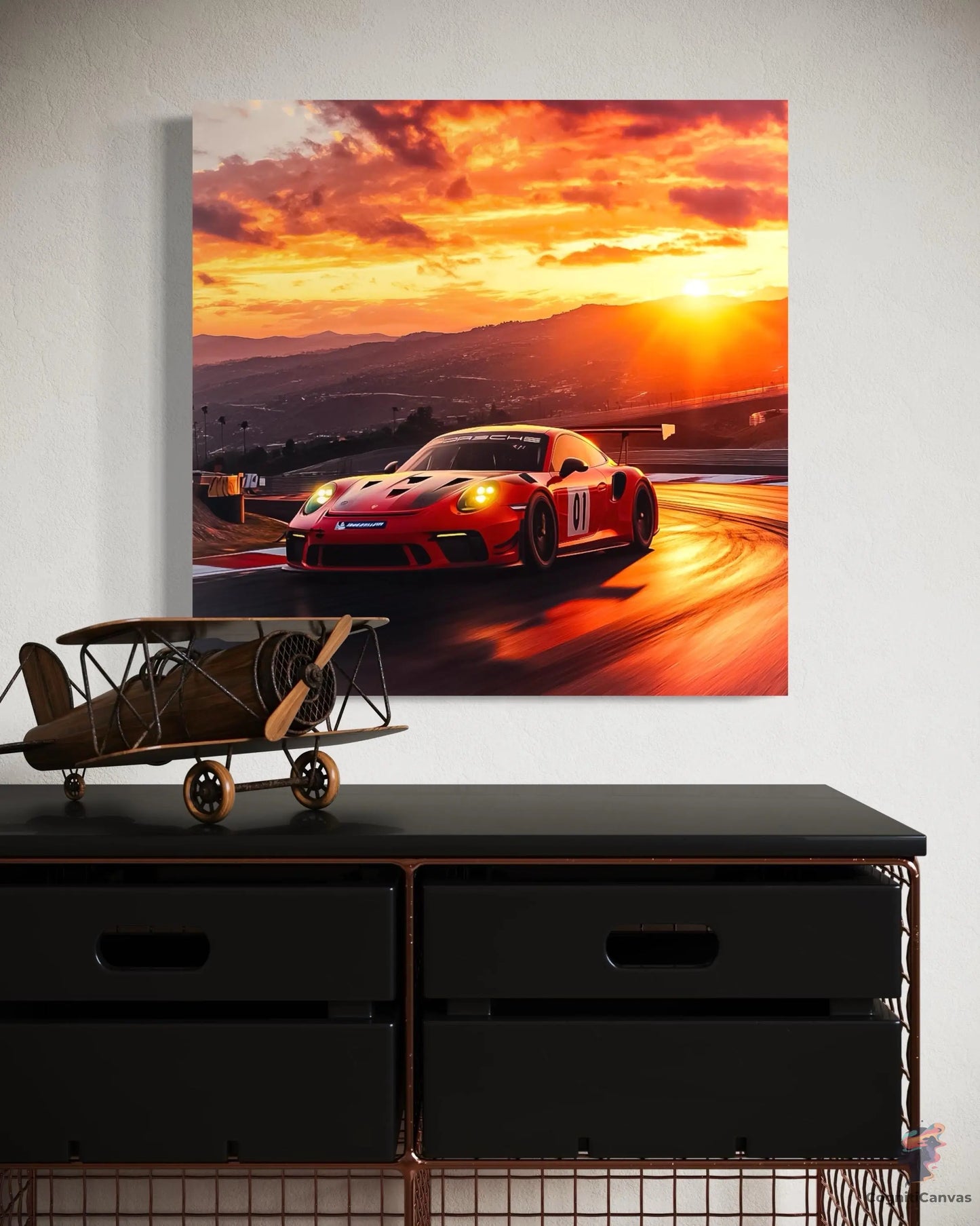 High-Speed Porsche 911 GT3 RS Digital Art | Sunset Racing Scene | Vibrant Sports Car Wall Art Download | Track Racing Enthusiast Decor CognitiCanvas