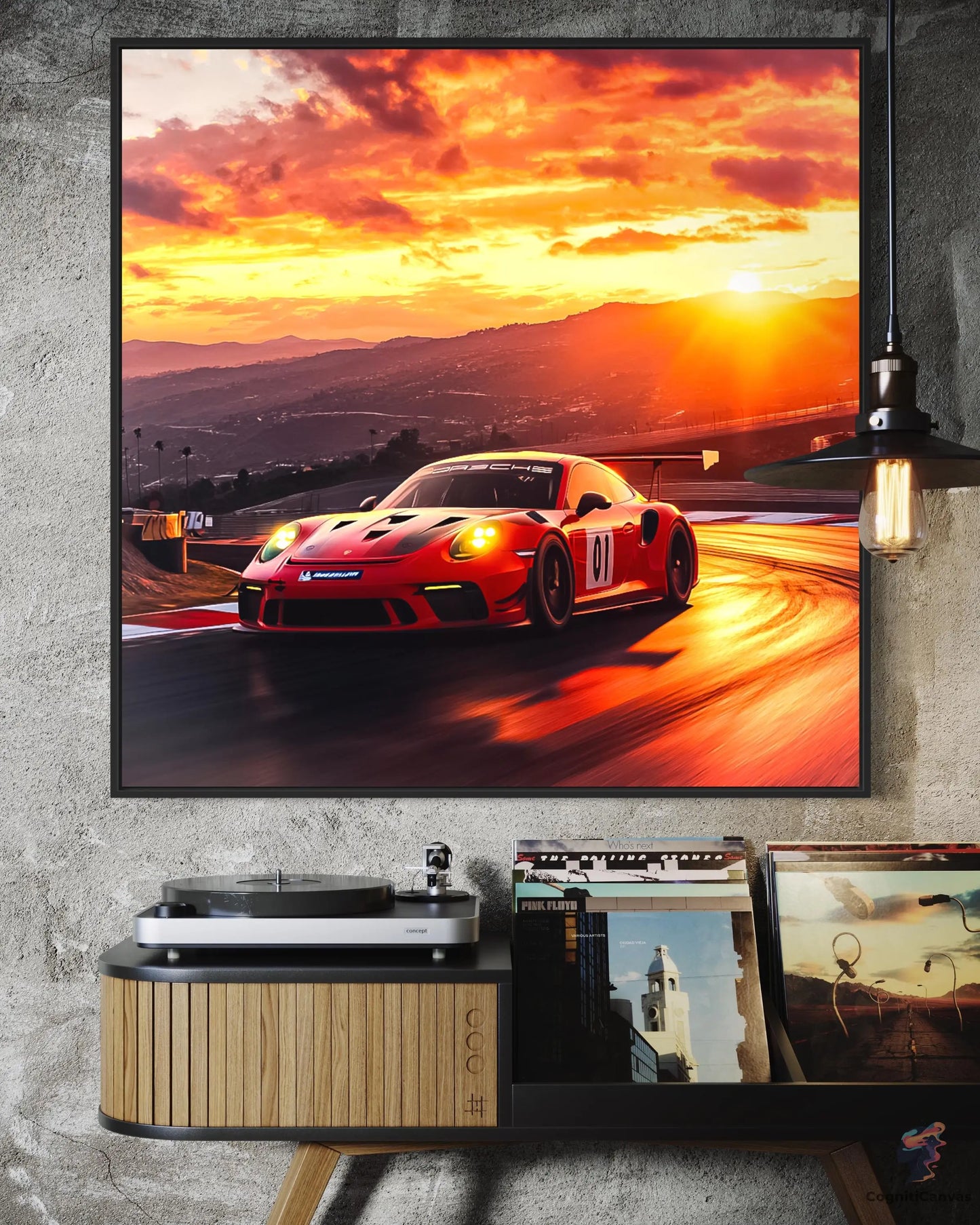 High-Speed Porsche 911 GT3 RS Digital Art | Sunset Racing Scene | Vibrant Sports Car Wall Art Download | Track Racing Enthusiast Decor CognitiCanvas