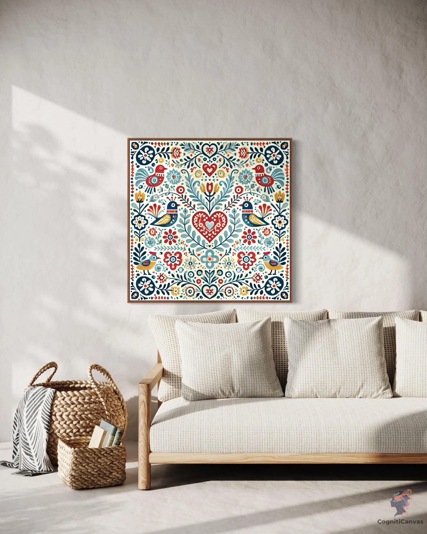 Unique Scandinavian folk art digital download with traditional heart motifs