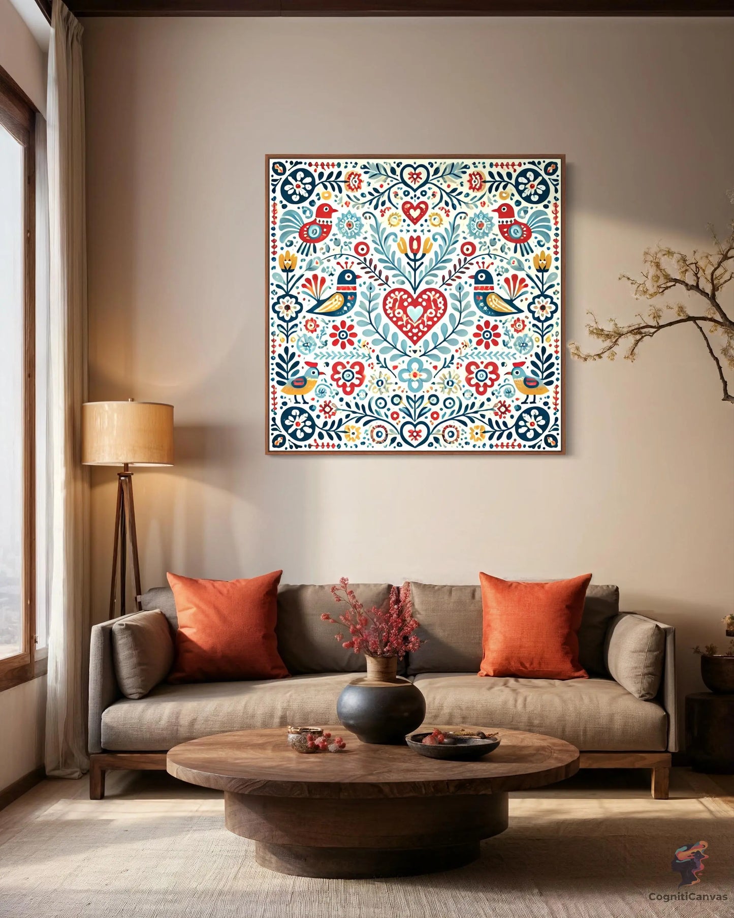 Affordable digital download – Scandinavian folk art birds and florals illustration for home decor