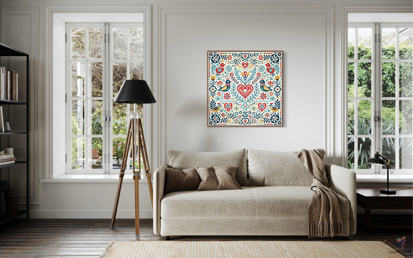Modern twist on vintage Scandinavian design – birds and florals digital wall art