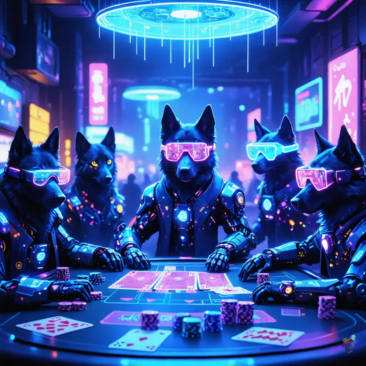 A Modern Cyberpunk Twist on Dogs Playing Card CognitiCanvas