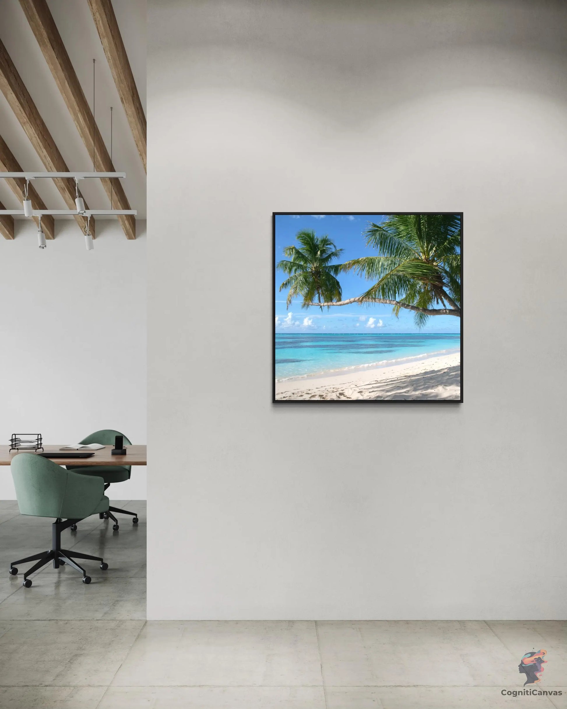 High-resolution AI beach scene artwork - printable wall decor