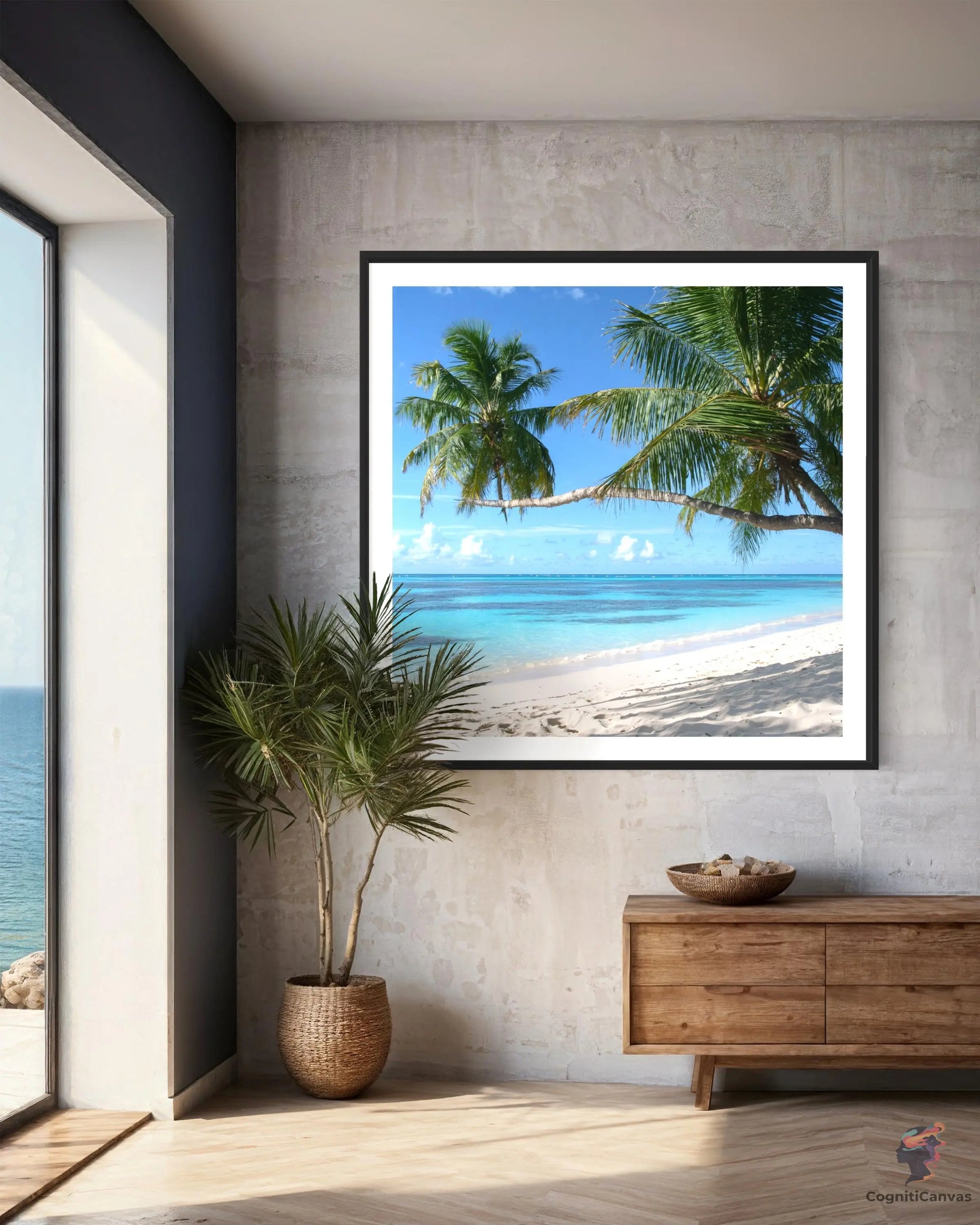 Printable AI beach artwork - serene coastal digital download