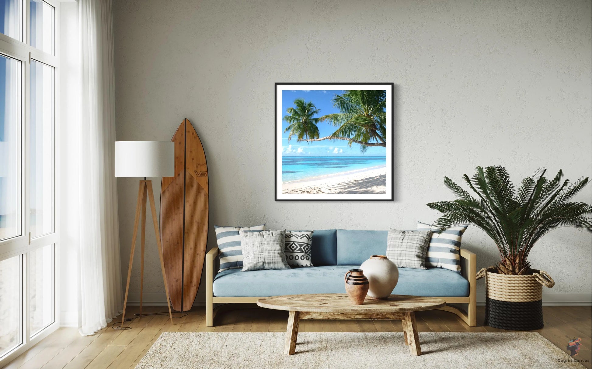 Modern AI beach art - printable coastal decor by CognitiCanvas