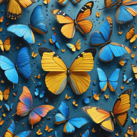 AI-generated butterfly digital art - blue and yellow abstract design by CognitiCanvas