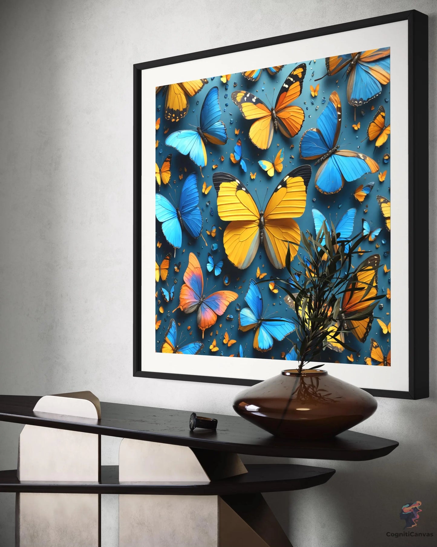 Unique AI-generated butterfly illustration - blue and yellow abstract artwork