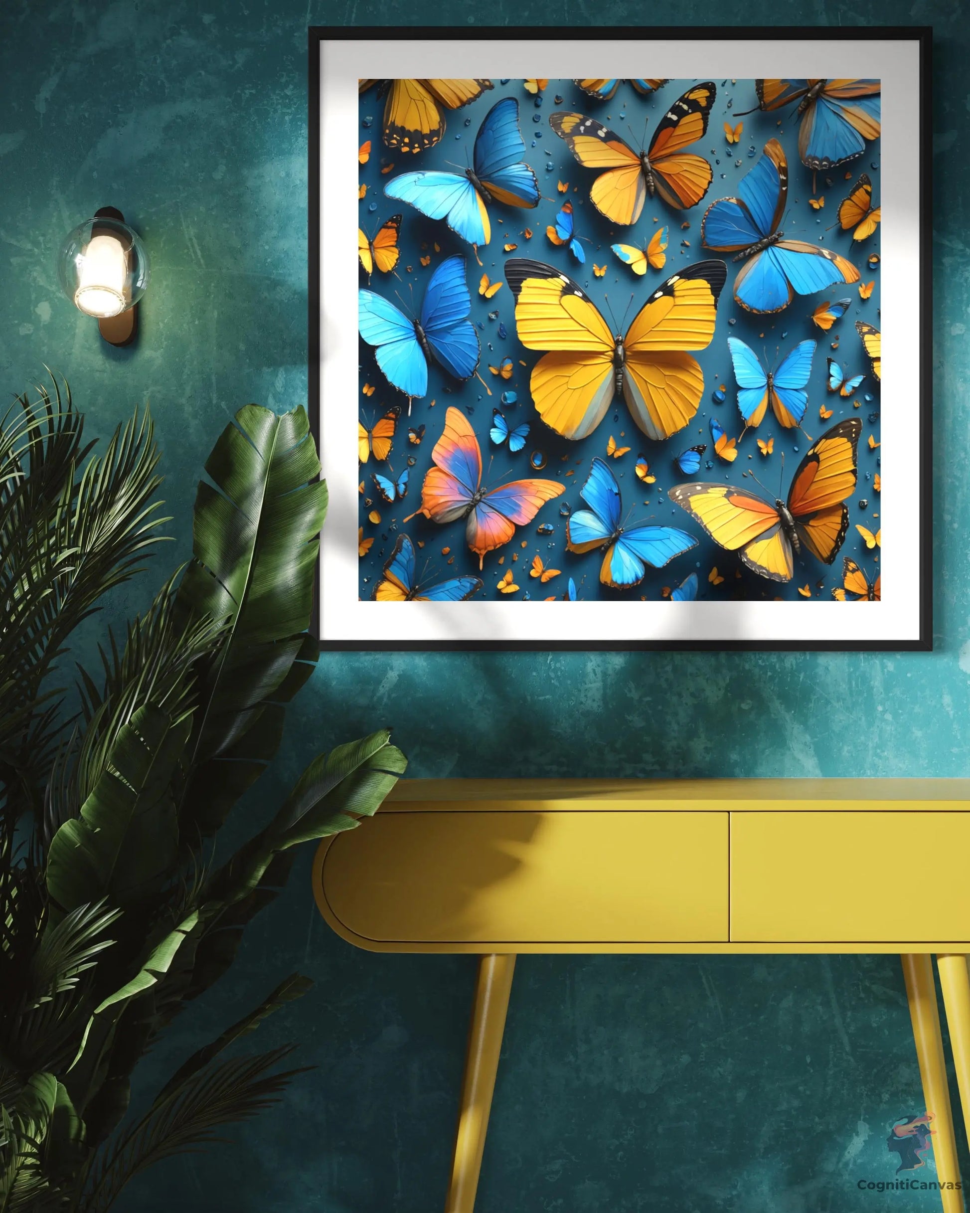 Instant download AI-generated butterfly art - blue and yellow abstract design