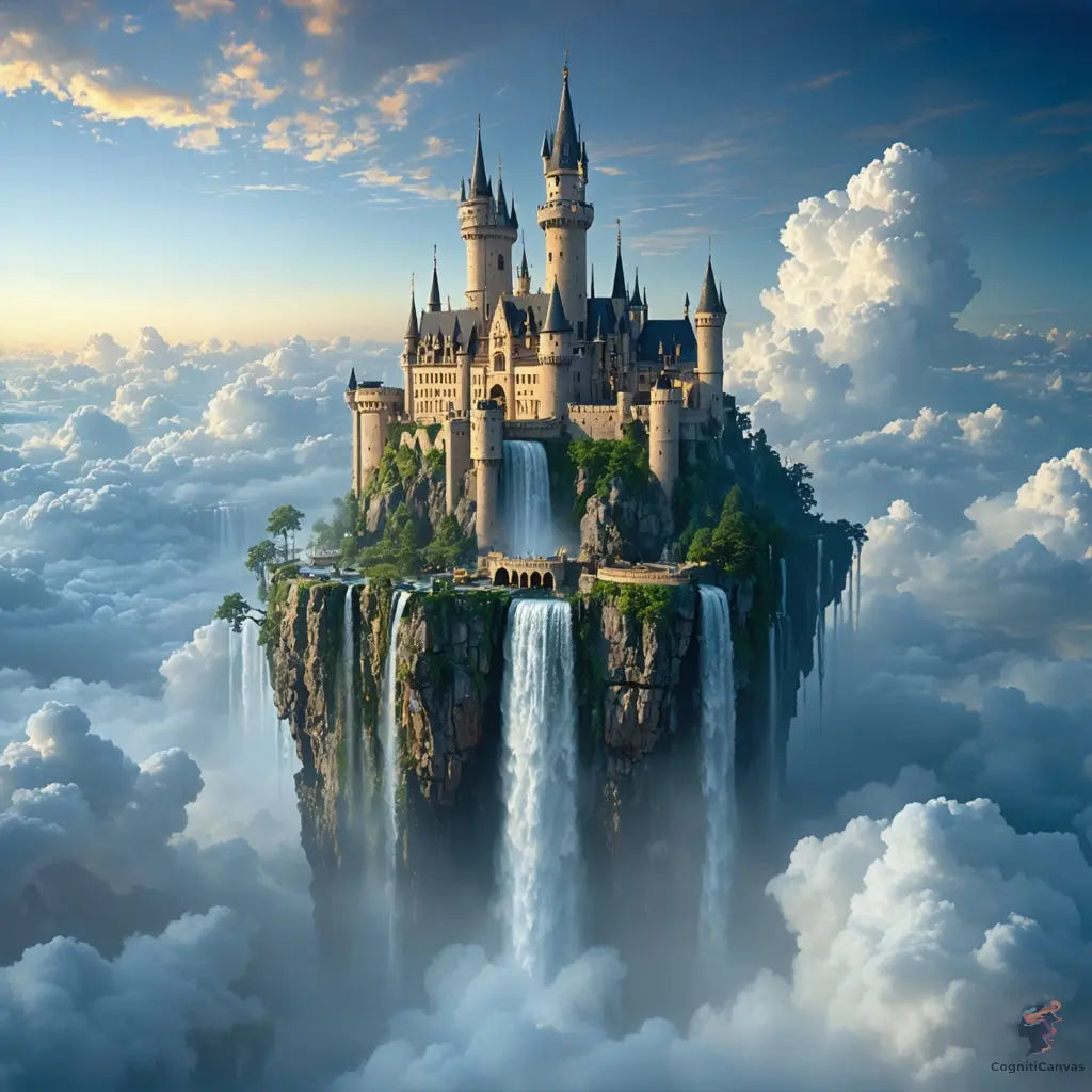 AI-generated castle in the sky art - modern wall art for home and office by CognitiCanvas