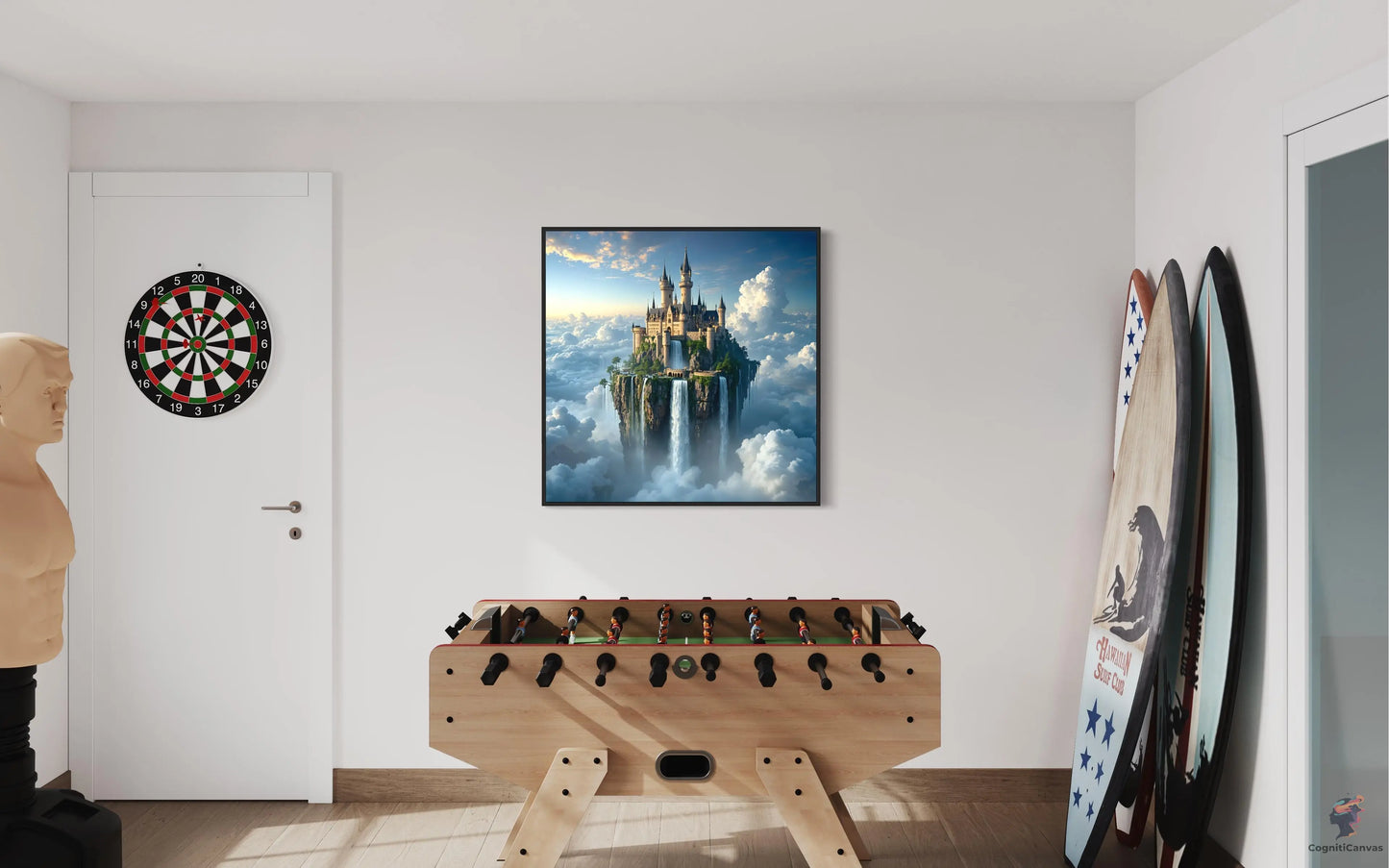 Printable AI-generated castle in the sky artwork - ideal for modern interiors