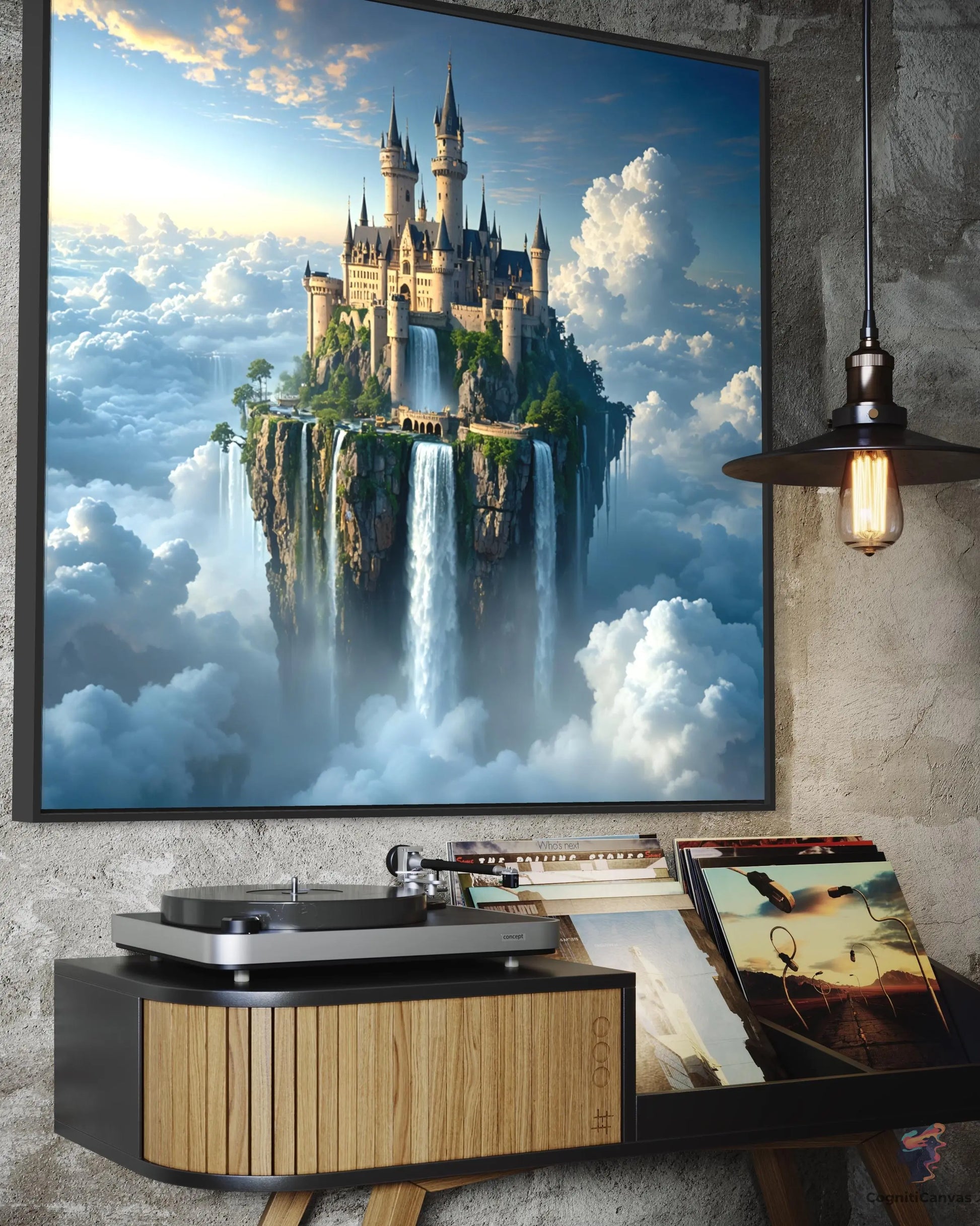 High-quality digital art of a castle among clouds - AI-generated fantasy illustration