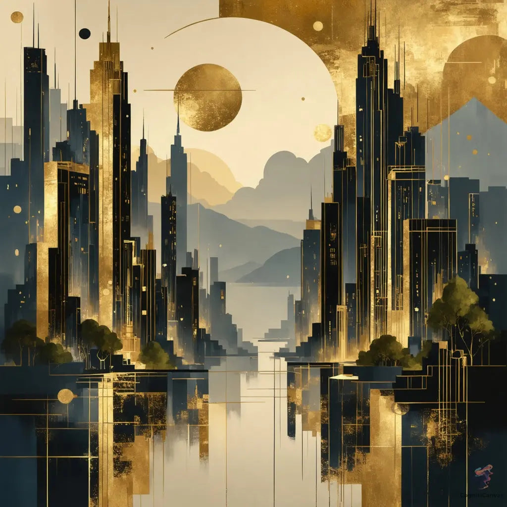 AI-generated cityscape art - modern digital metropolis print by CognitiCanvas