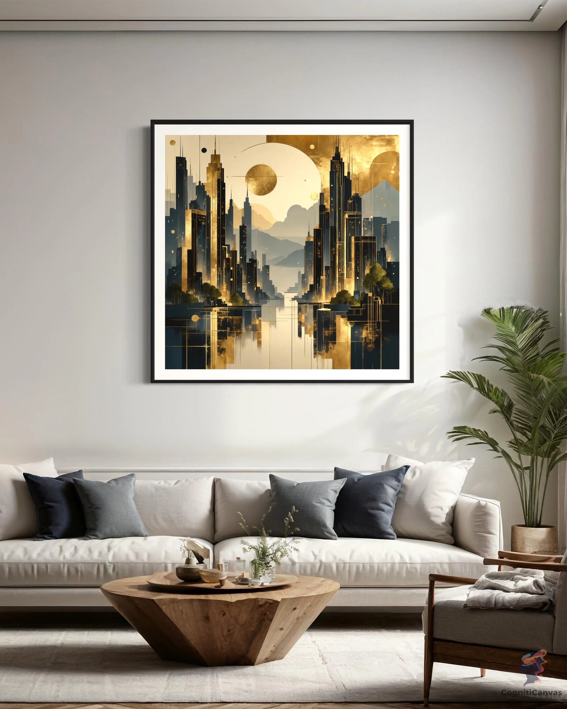 High-resolution AI art of a modern city skyline at dusk - digital download