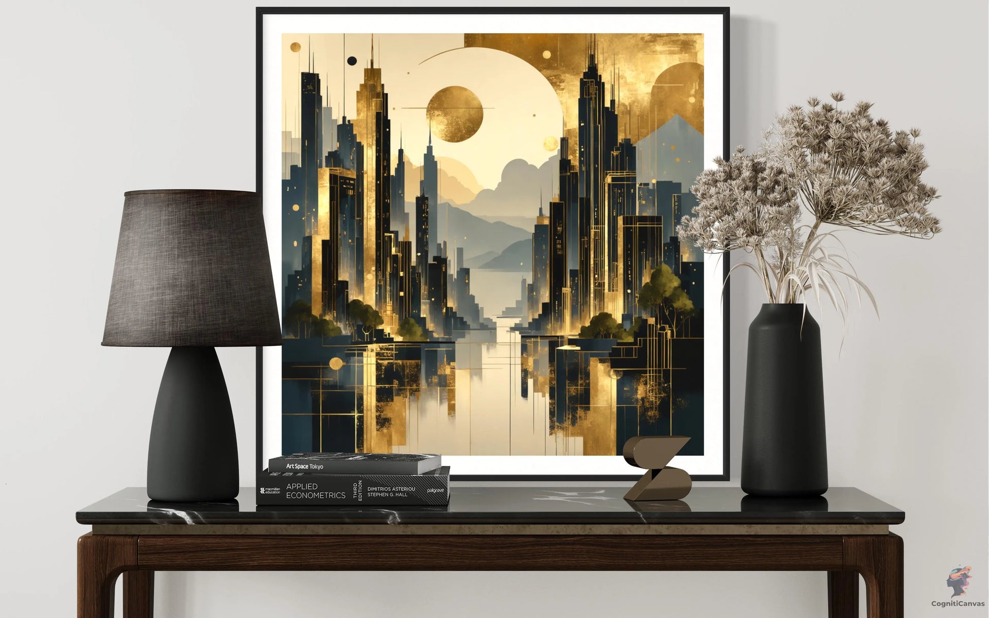 Affordable AI-generated metropolis artwork - vibrant urban landscape print