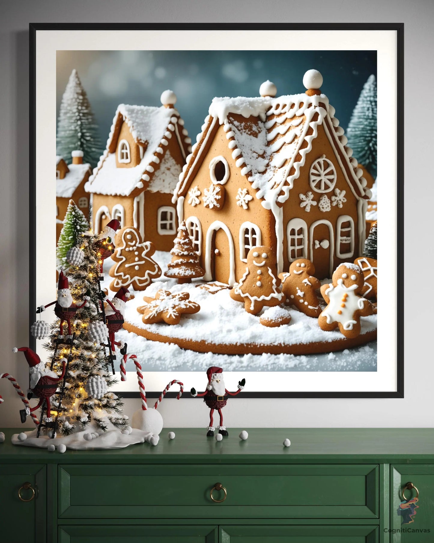 High-resolution AI art of a festive gingerbread house - perfect for kitchen decor