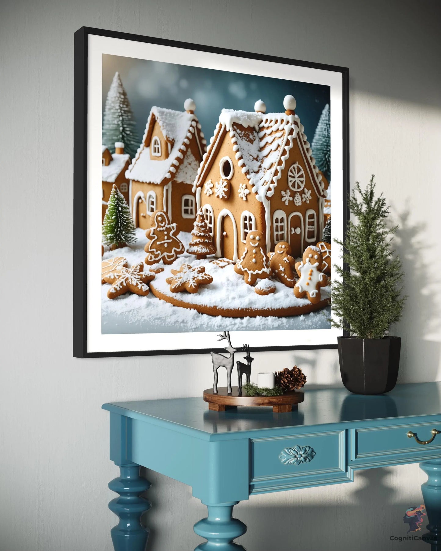 Affordable digital download - AI-generated gingerbread house illustration for holiday decoration