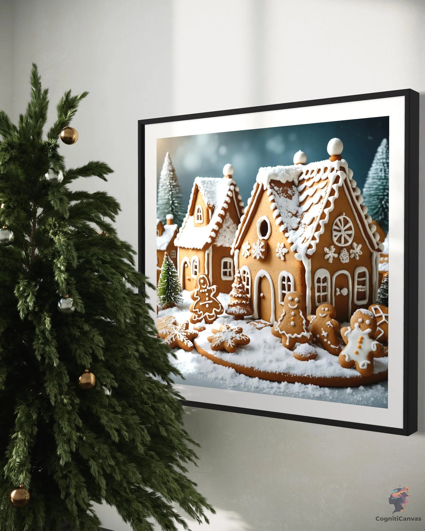 Printable AI-generated gingerbread house artwork - ideal for modern interiors