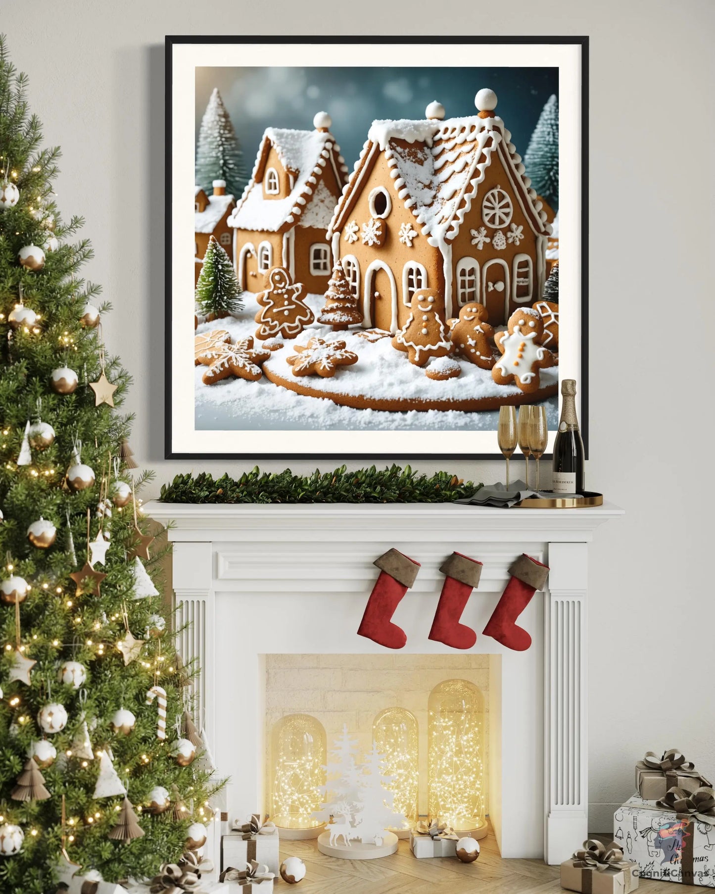 High-quality digital art of a gingerbread house with icing and candy decorations - AI-generated festive illustration