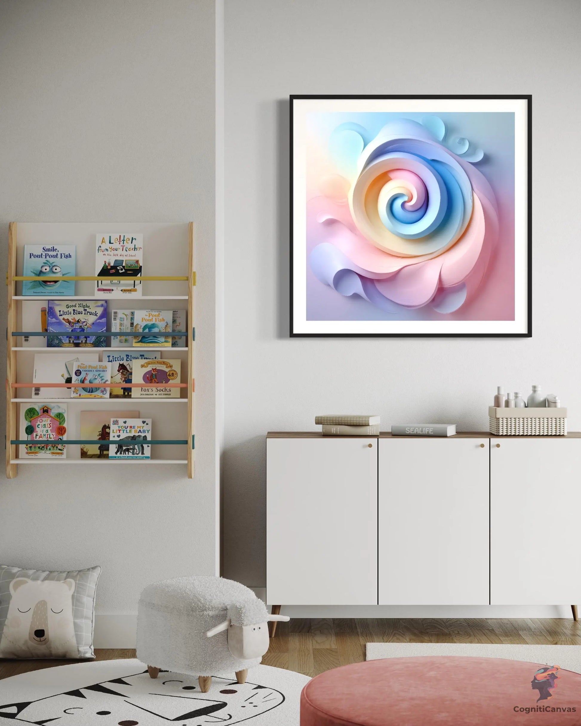 High-resolution AI art featuring a vibrant pink spiral with paper flower elements