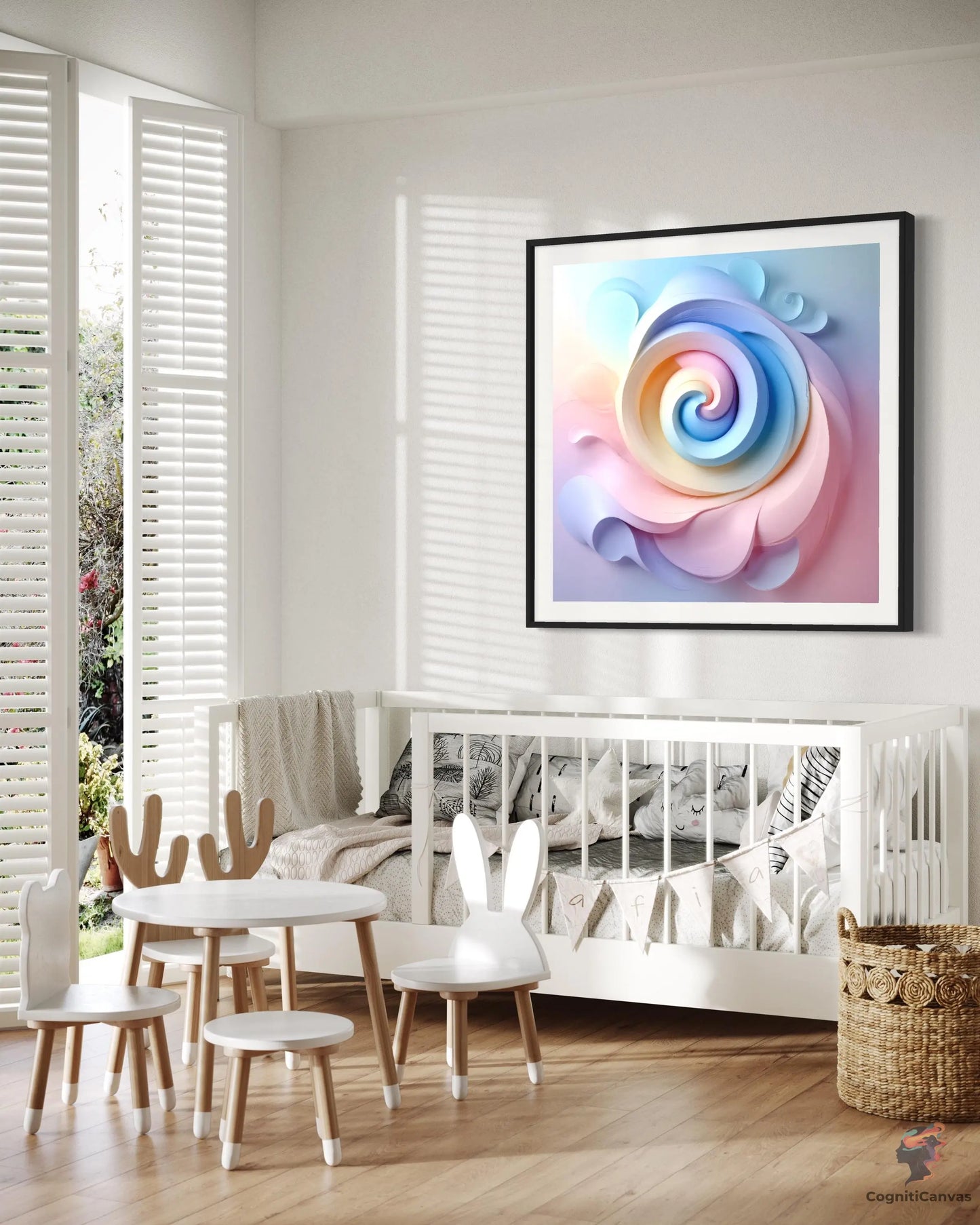 High-quality AI-generated art featuring a spiral pattern intertwined with paper flower designs