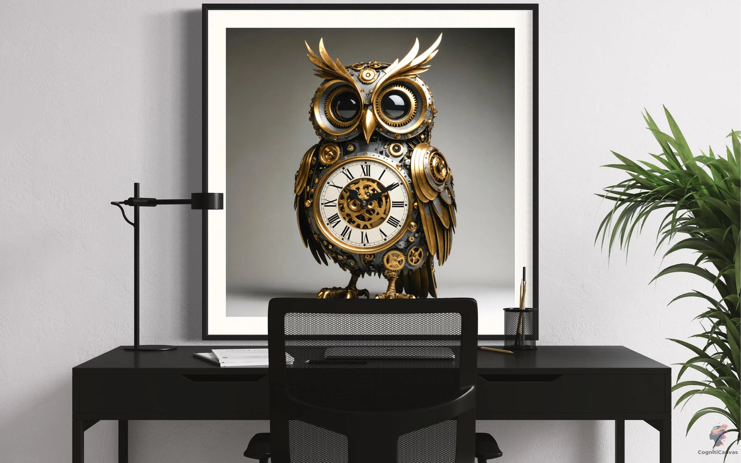 Printable modern abstract art by CognitiCanvas - antique clock and owl theme