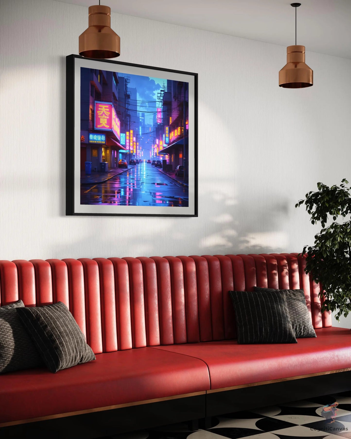 Affordable digital download - AI-generated neon cityscape artwork for home or office