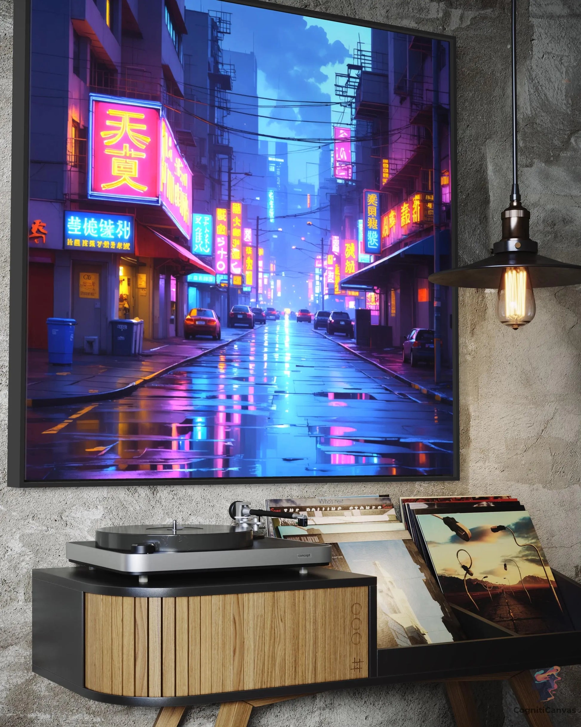 Instant download AI-generated neon cityscape art by CognitiCanvas - ideal for urban-themed decor