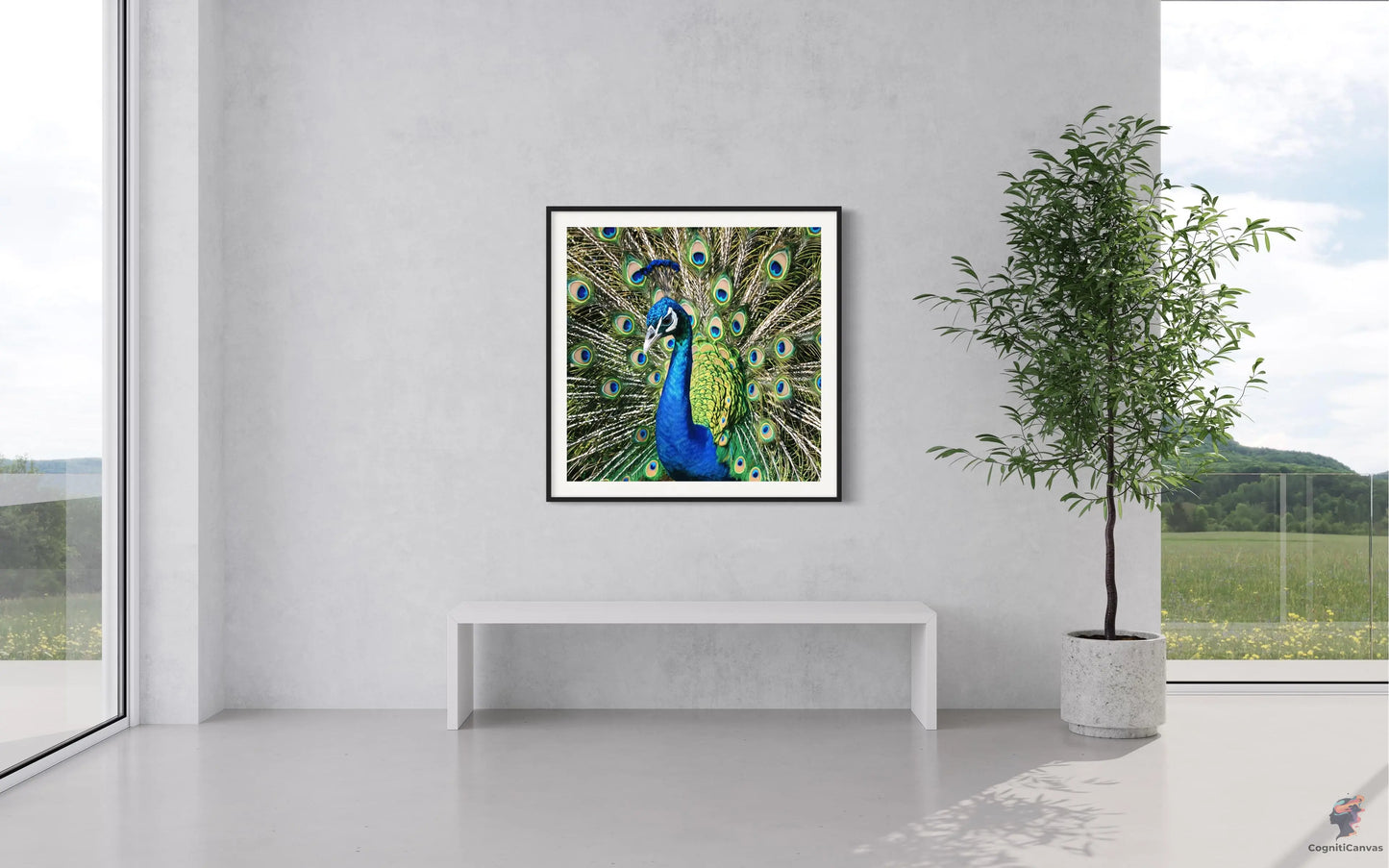 Printable AI-generated peacock artwork - ideal for office wall decoration