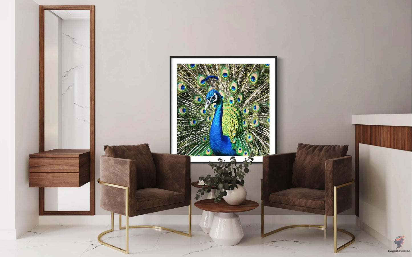 Affordable digital download - AI-generated peacock illustration for interior design