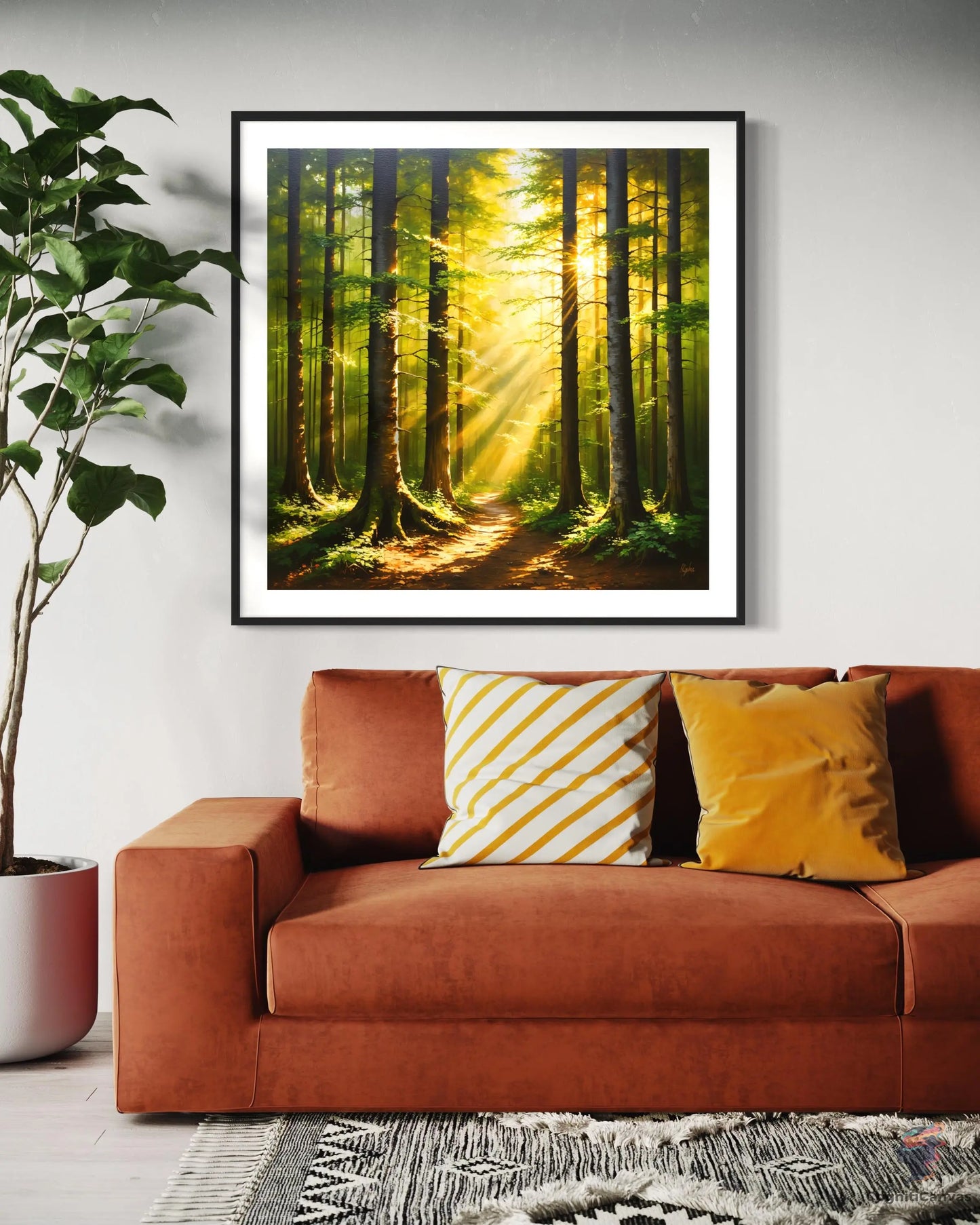 Affordable digital download - AI-generated sunlit forest illustration for nature enthusiasts