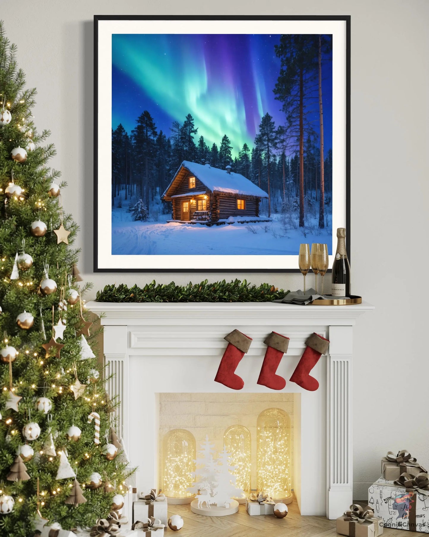 Instant download AI-generated winter night scene by CognitiCanvas - perfect for holiday decor