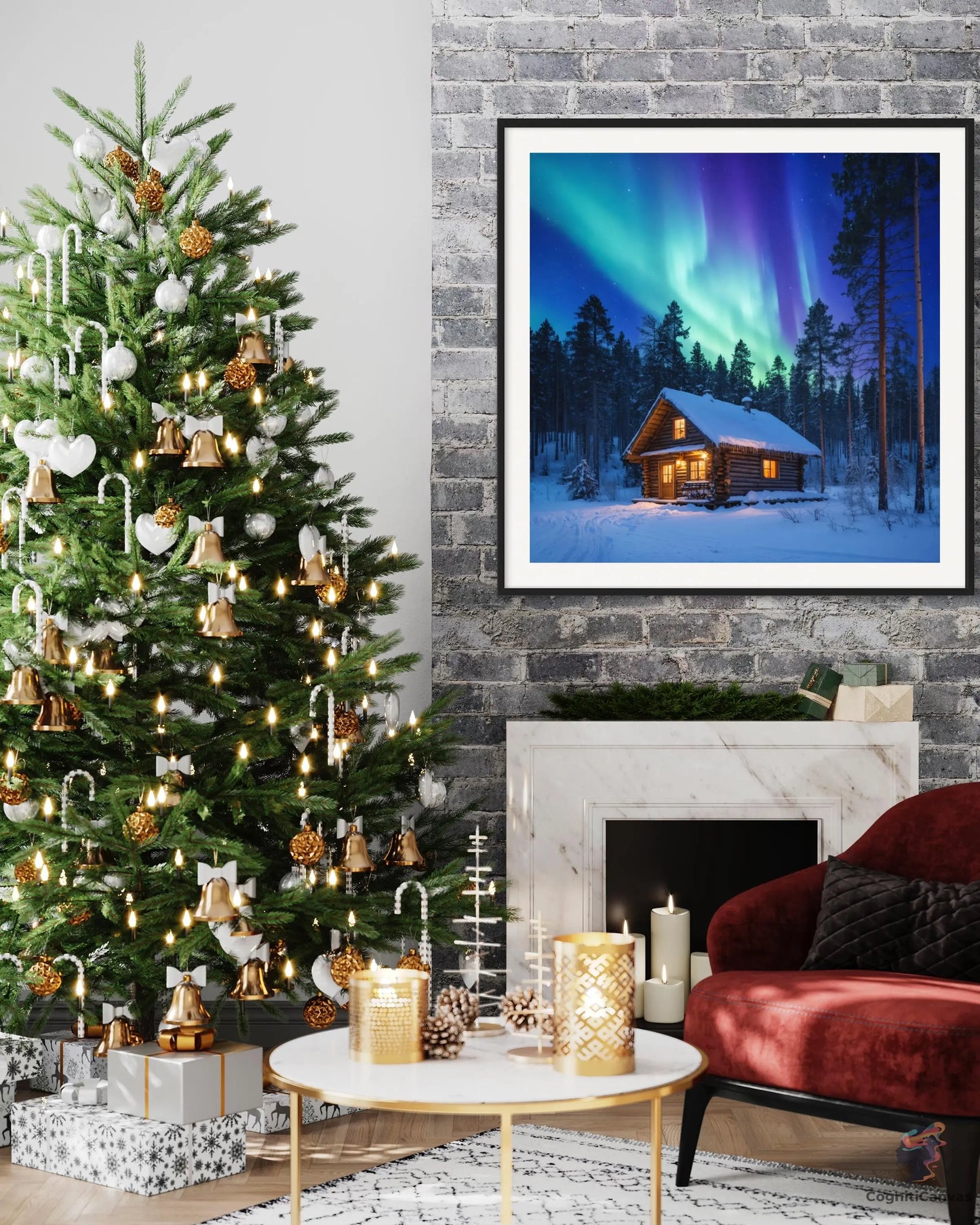 AI-generated serene winter night scene - digital wall art for living room or bedroom