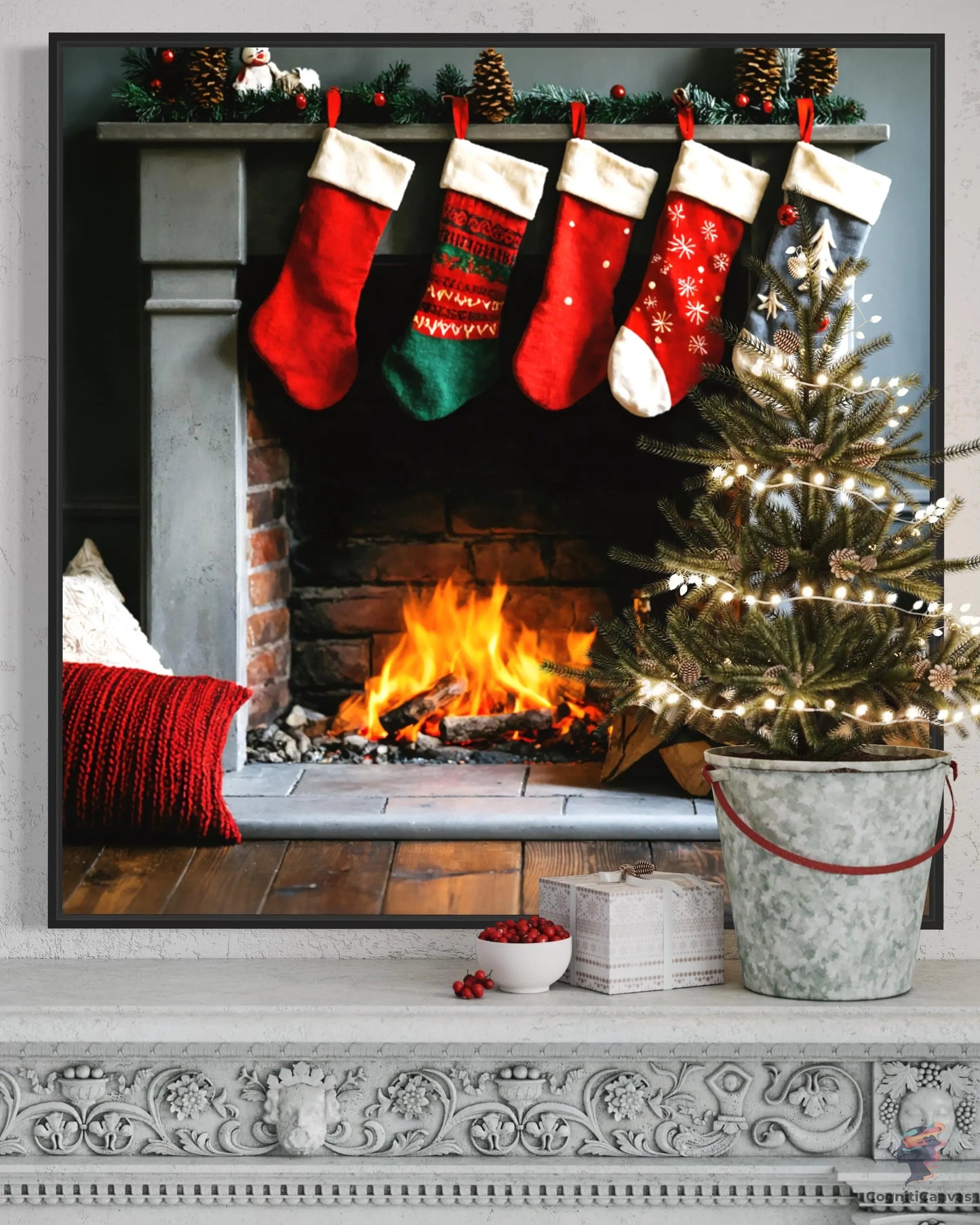 Modern AI art of a red stocking - affordable digital holiday decor