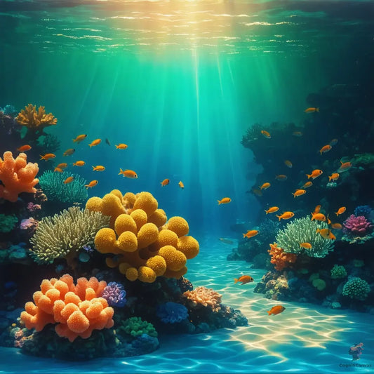 AI-generated coral reef wall art - vibrant underwater scene by CognitiCanvas