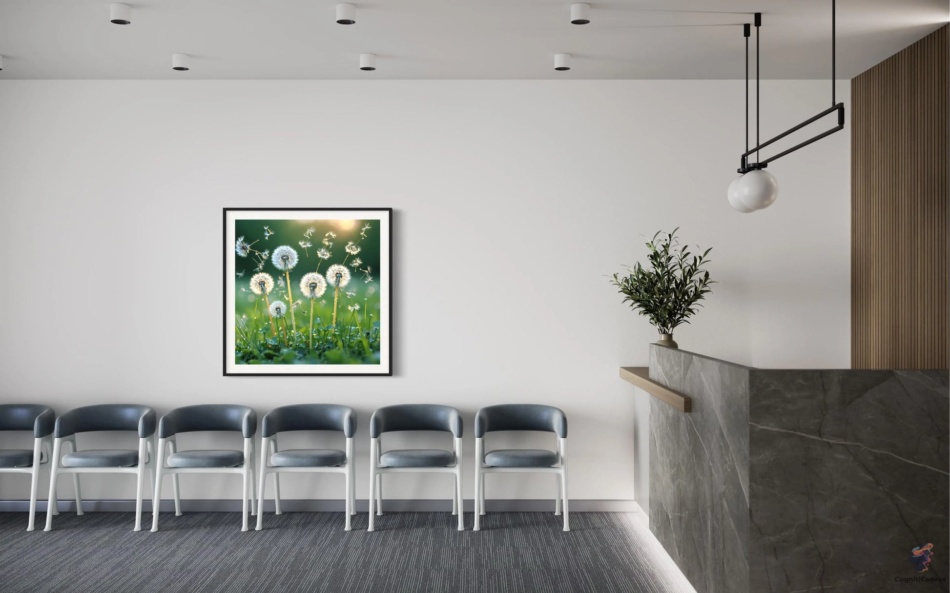 Unique AI-generated digital art depicting dandelions in motion – perfect for modern home decor