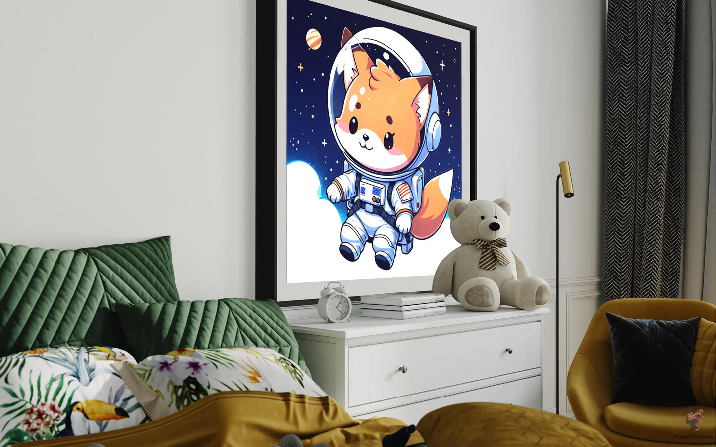 Modern AI-generated digital art of a cat astronaut – ideal for space-themed decor