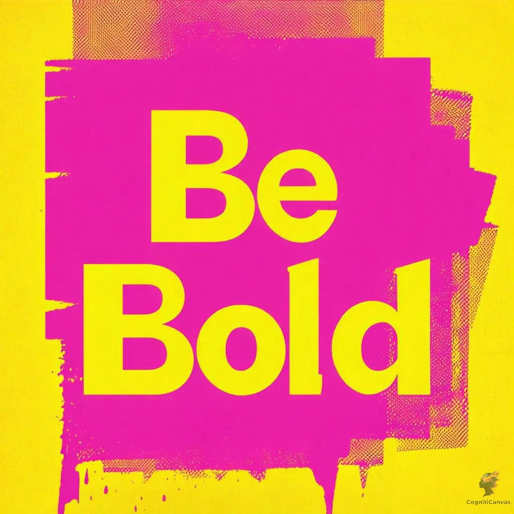 Be Bold pop art print with vibrant yellow and pink typography, modern and motivational digital wall art.