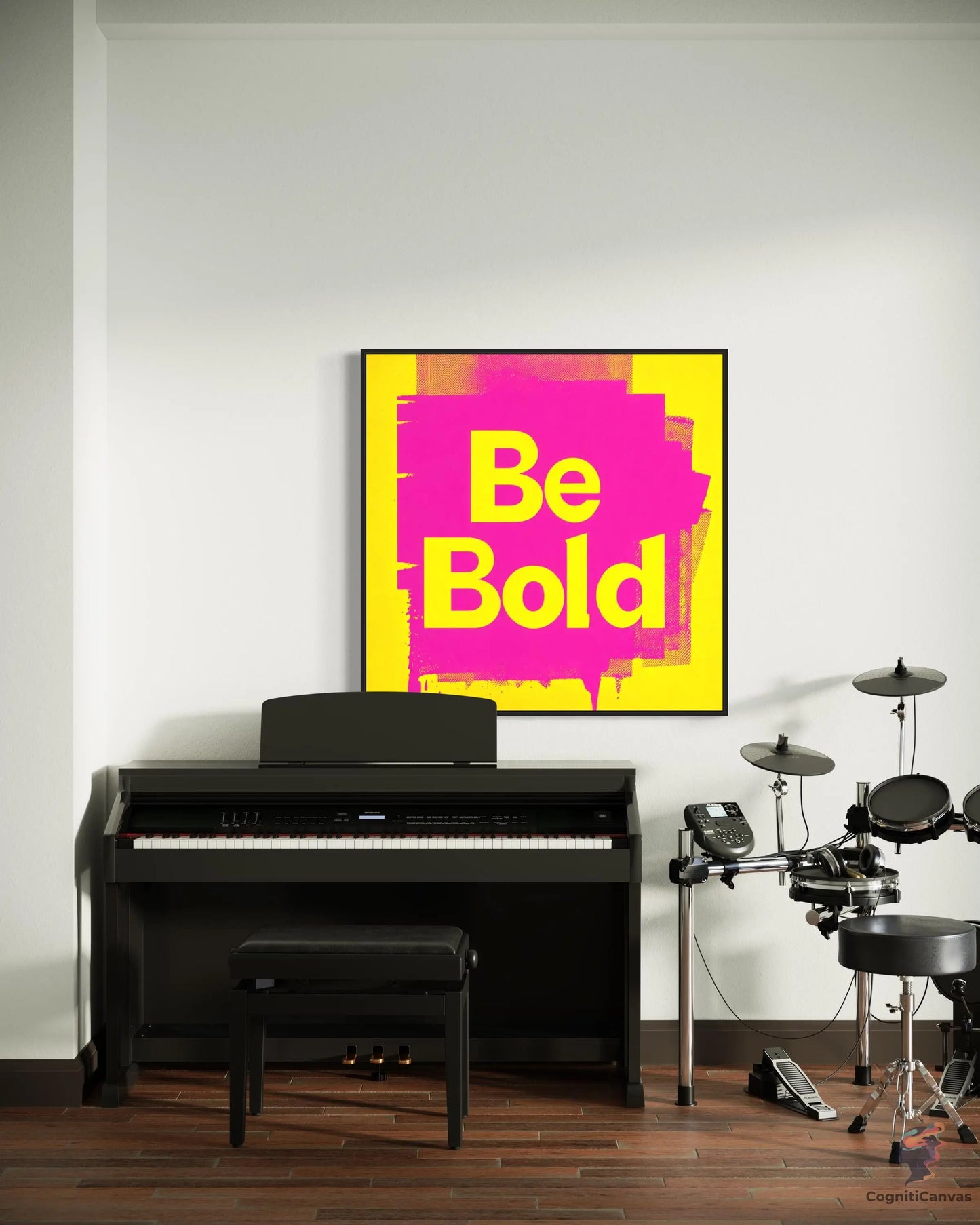 High-resolution Be Bold pop art print featuring dynamic typography in bright pink and yellow tones