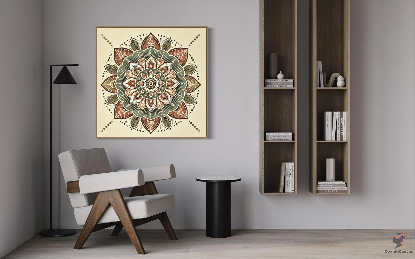 Printable bohemian mandala design in earthy tones for home decoration