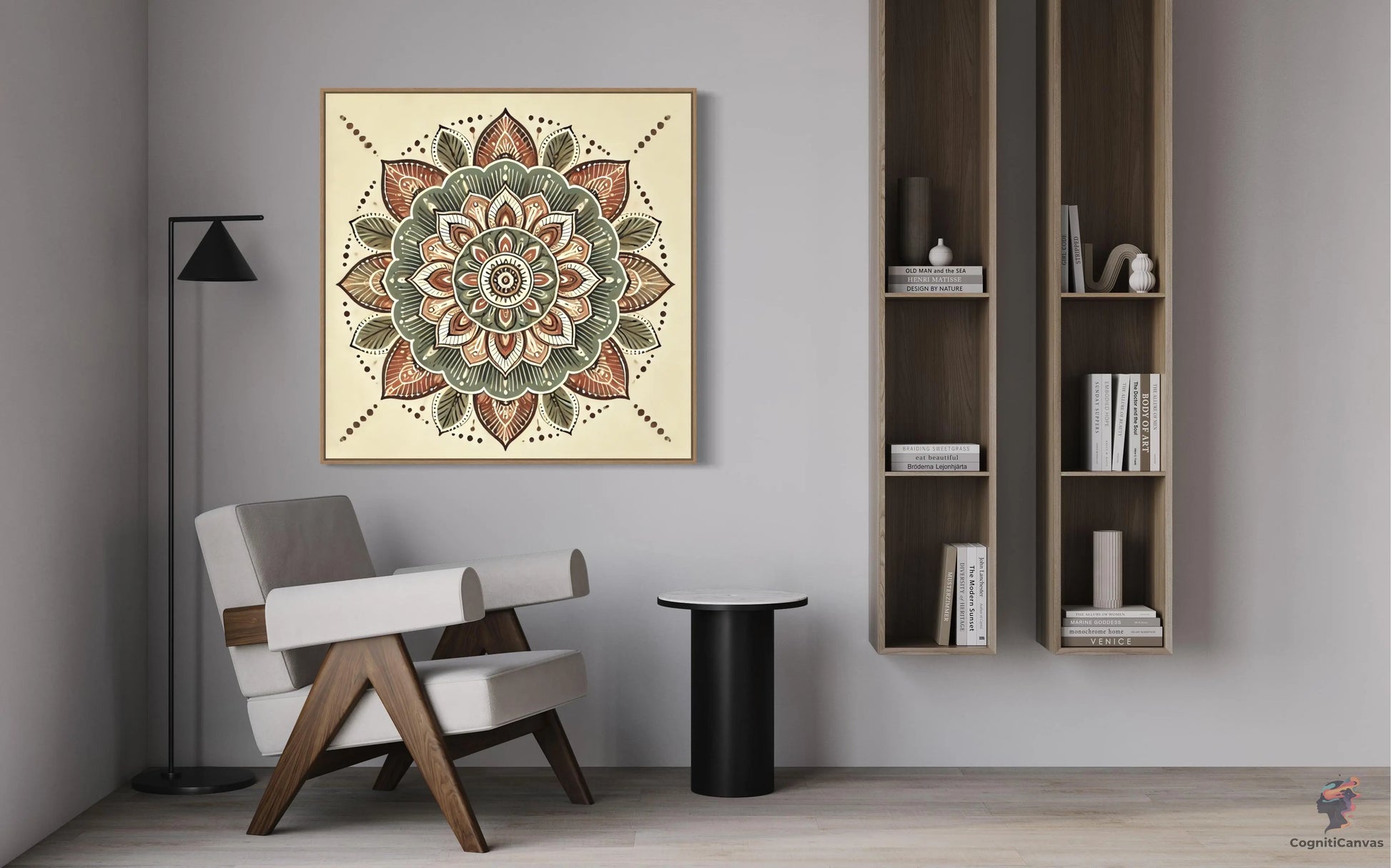 Printable bohemian mandala design in earthy tones for home decoration