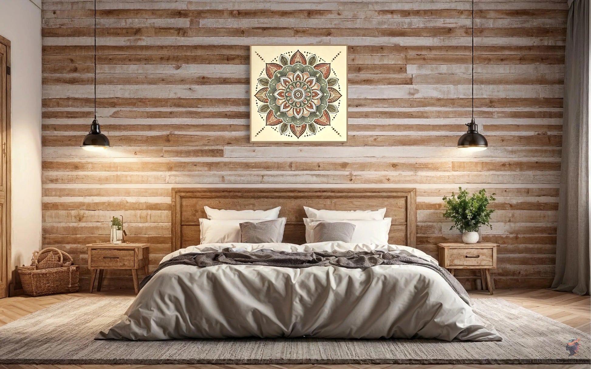 Bohemian mandala art print with intricate patterns and earthy colors - digital download