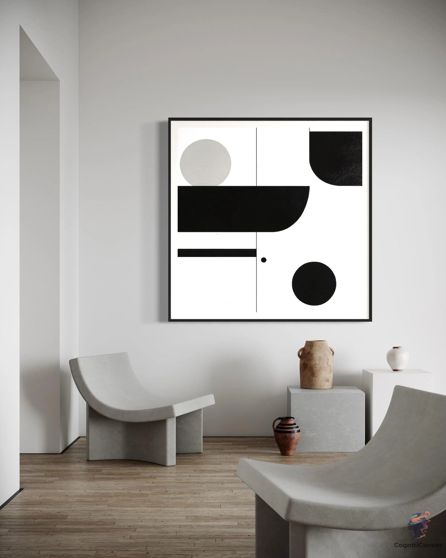 Bold Minimalist Abstract Art Print - Black & White Composite | Modern Digital Wall Art CognitiCanvas