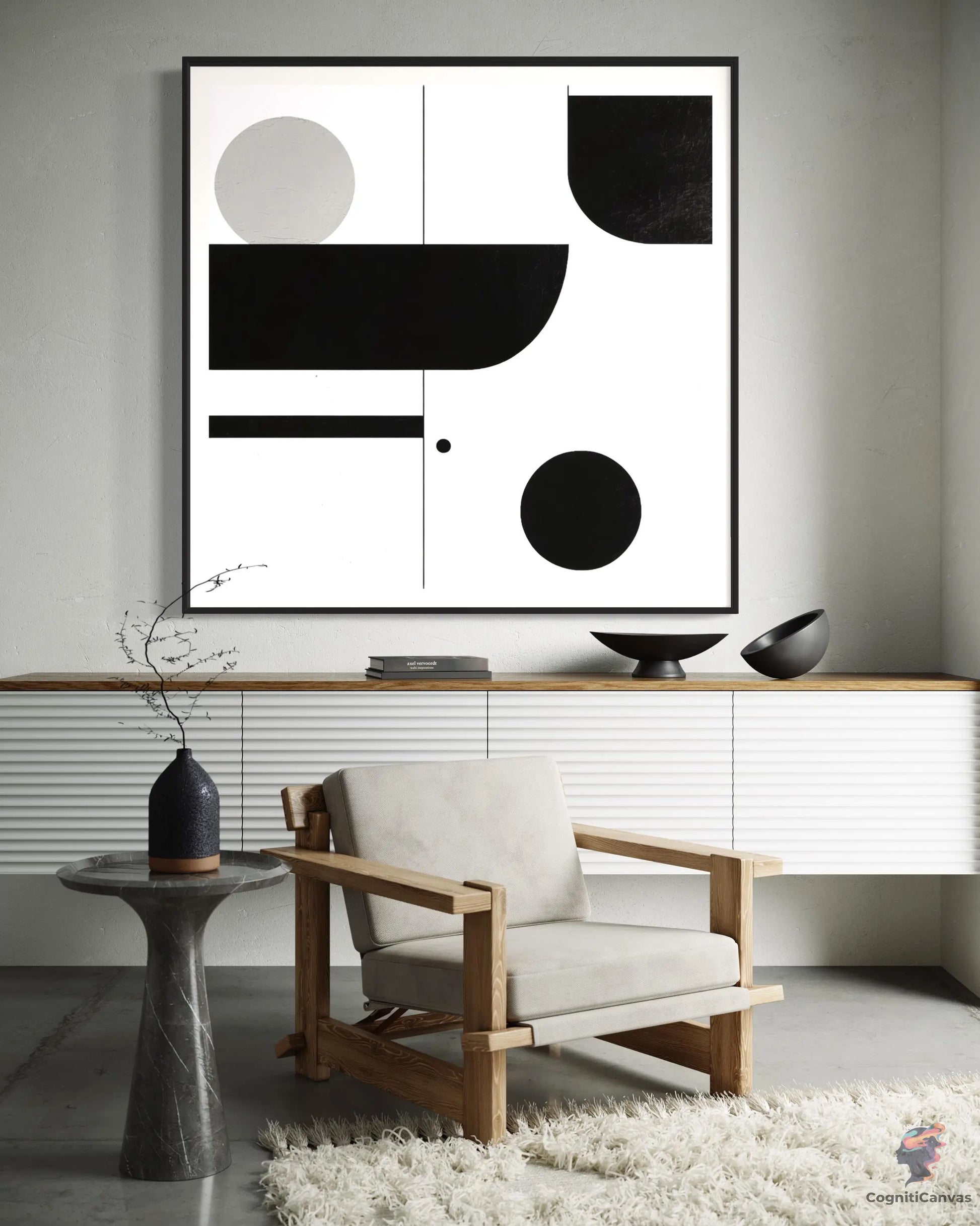 Bold Minimalist Abstract Art Print - Black & White Composite | Modern Digital Wall Art CognitiCanvas