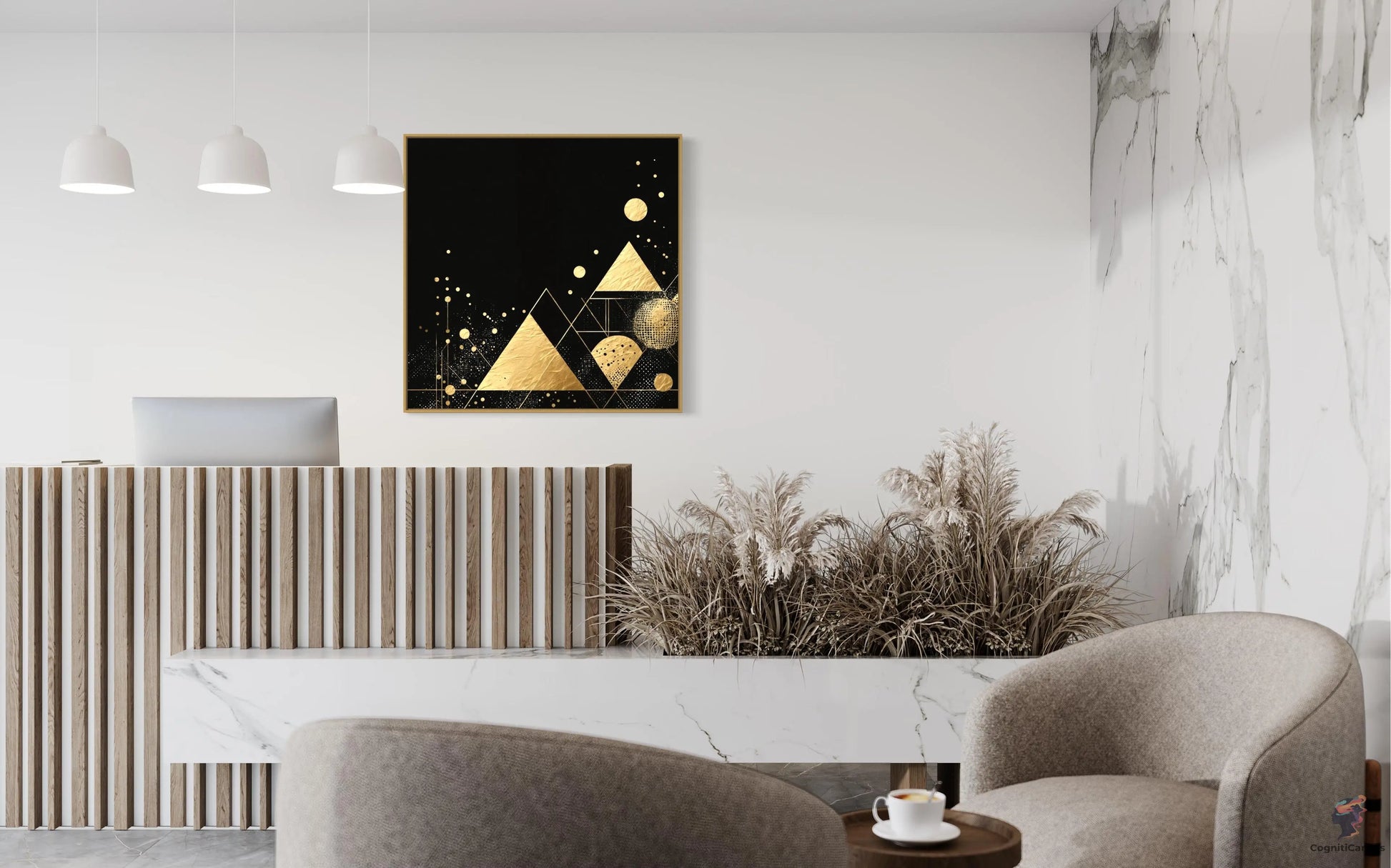 Captivating Minimalist Modern Art - Golden Accents & Abstract | Modern Digital Wall Art CognitiCanvas