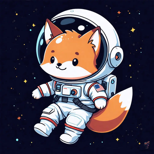 AI-generated cartoon fox astronaut art – unique digital artwork by CognitiCanvas