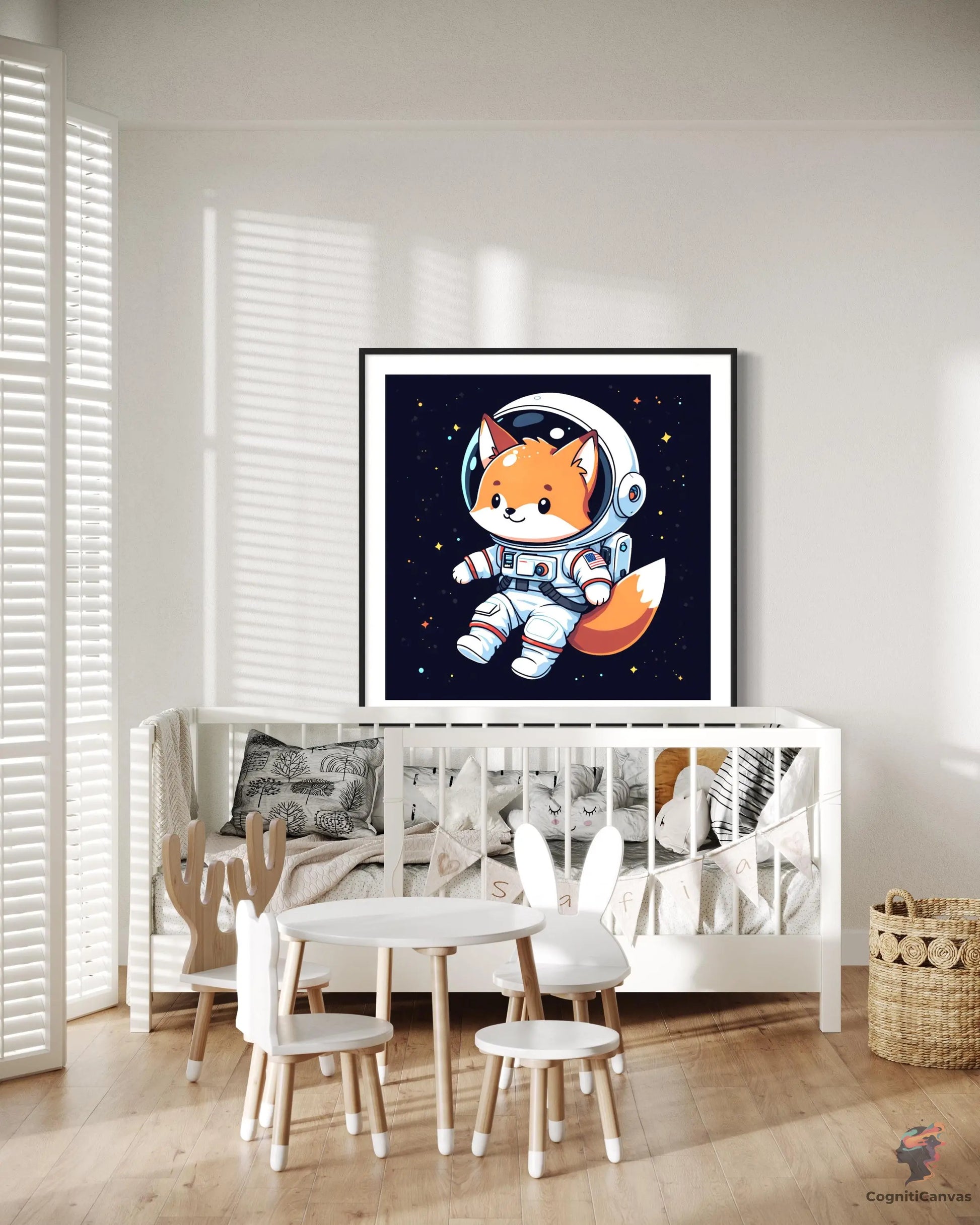 Unique AI-generated digital art depicting a fox astronaut amidst stars