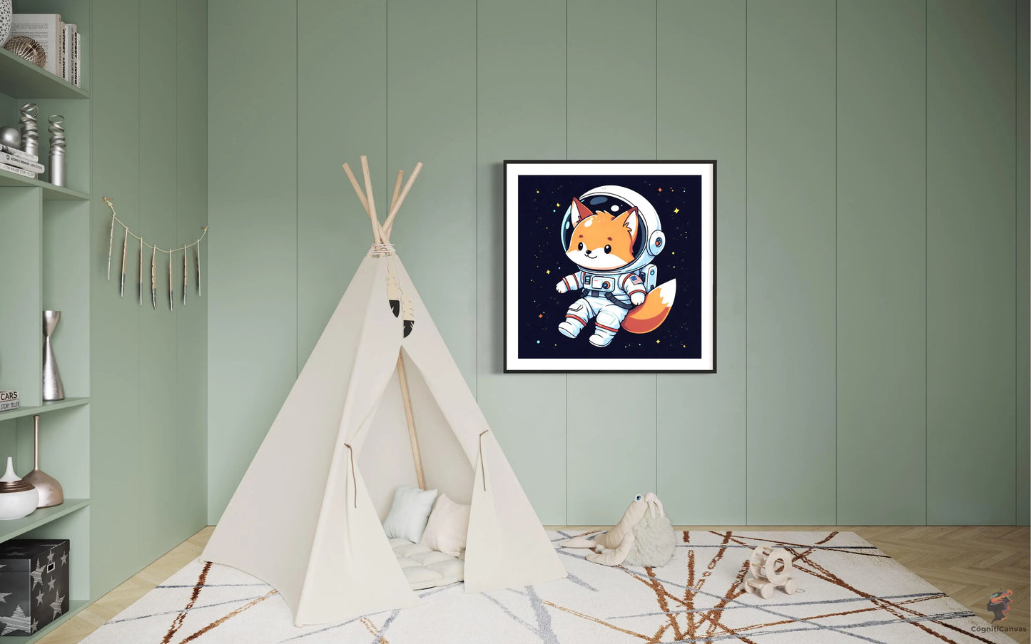 Affordable digital download – AI-generated cartoon fox astronaut illustration for home decor