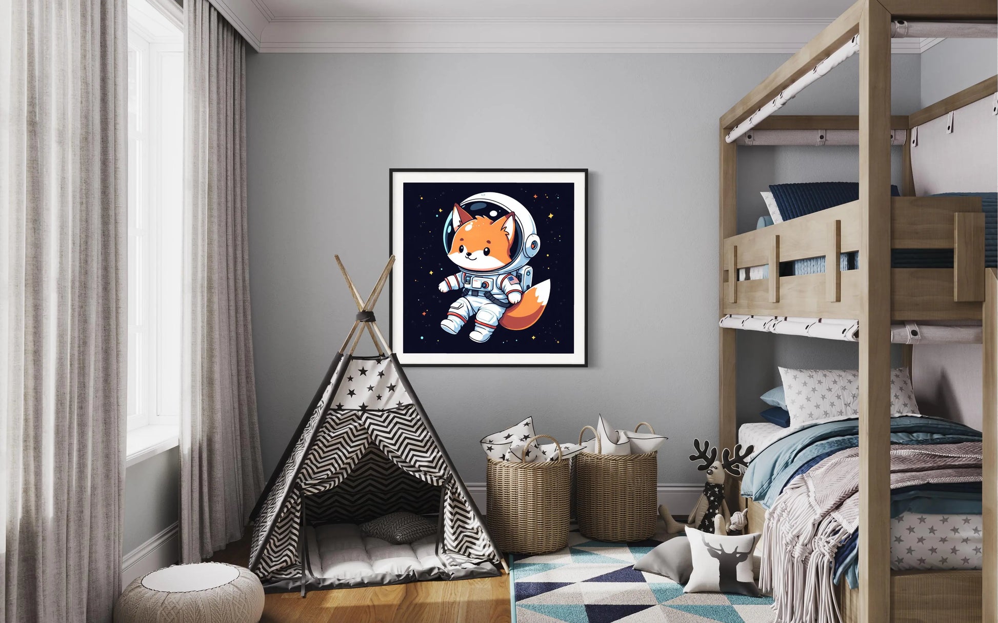 AI-generated cartoon fox in an astronaut suit – digital download for space enthusiasts